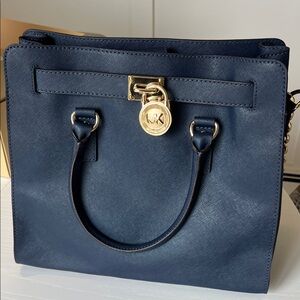 Michael Kors Hamilton Large Navy Blue with Gold Lock Tote Bag-Never Used